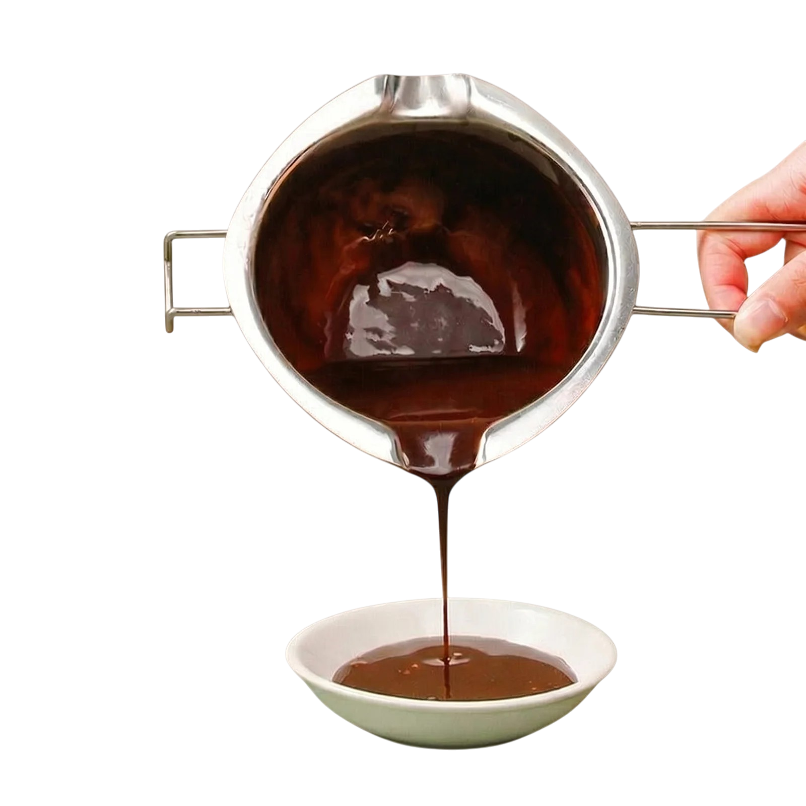 31836_enhanced_background Chocoladesmelter van roestvrij staal met schenktuit en handvat voor au bain-marie en precies schenken - Afbeelding 1