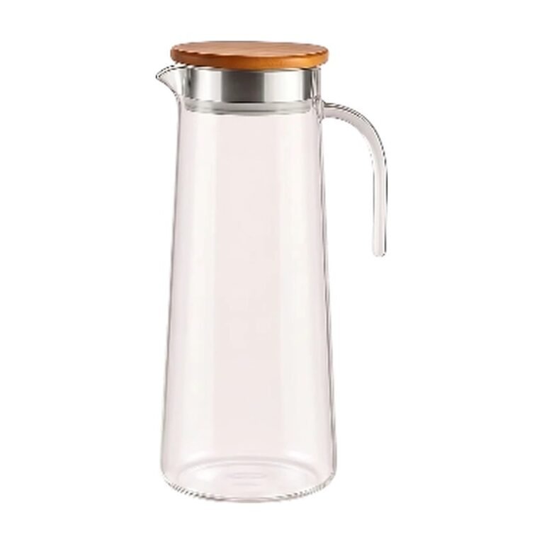 Glazen kan met deksel voor stijlvol serveren van water en koffie met handvat en schenktuit in transparant design