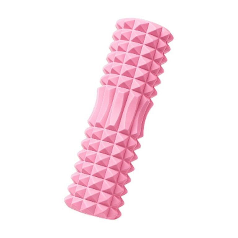 Massageroller met geribbeld oppervlak in blauw, paars, roze en zwart voor diepe weefselmassage en herstel