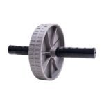 Grijs design-buikspierwiel voor coretraining en krachttraining voor buik en rug in compact formaat