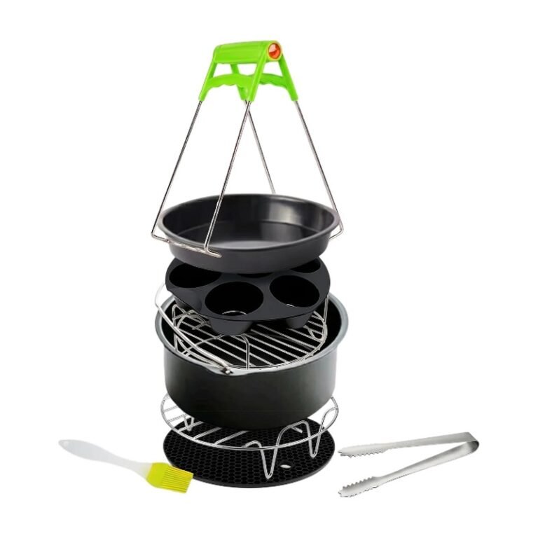 Accessoireset voor ronde airfryer met 10 onderdelen voor bakken, grillen en optillen van hete vormen
