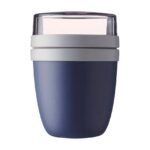 Lunchbeker voor havermout in roze, blauw, wit, groen en zwart met dubbel deksel en apart bovenbakje - Afbeelding 3