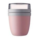 Lunchbeker voor havermout in roze, blauw, wit, groen en zwart met dubbel deksel en apart bovenbakje - Afbeelding 2