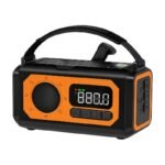 Noodradio met slinger in donkergroen, zwart en oranje met zonnepanelen, zaklamp en powerbank - Afbeelding 2