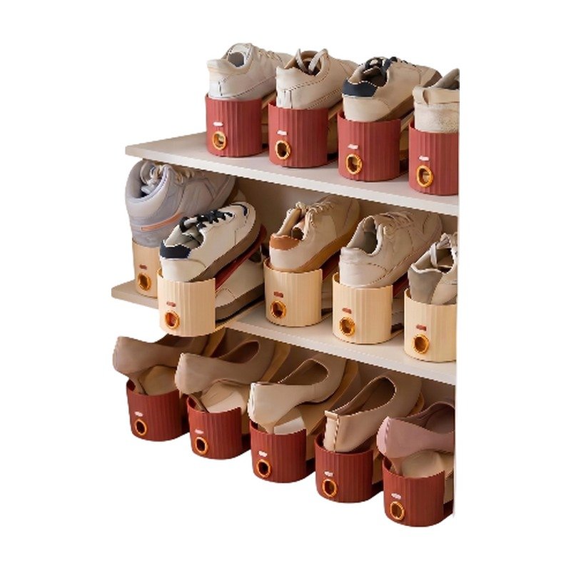 ef-34416-45452-fyld85 Opvouwbaar Schoenenrek in Ivoorwit en Bruinrood voor Ruimtebesparend Opbergen van Schoenen in Kledingkast en Hal - Afbeelding 1