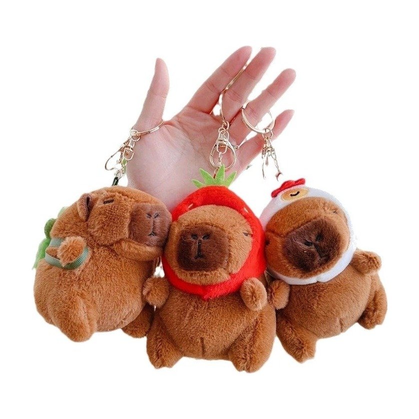 ef-63791-63790-fyld85 Capibara pluche sleutelhanger met schildpad-, aardbei- en kippenpakje
