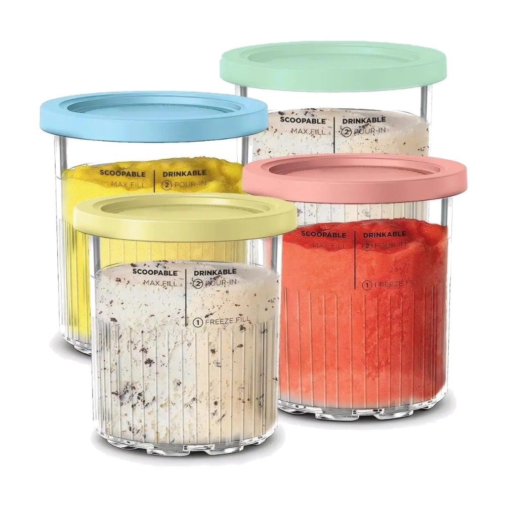 IJsbekers met deksel voor Ninja Creami Deluxe NC500/NC501 – set van 4 IJsbekers met deksel voor Ninja Creami Deluxe NC500/NC501 – set van 4